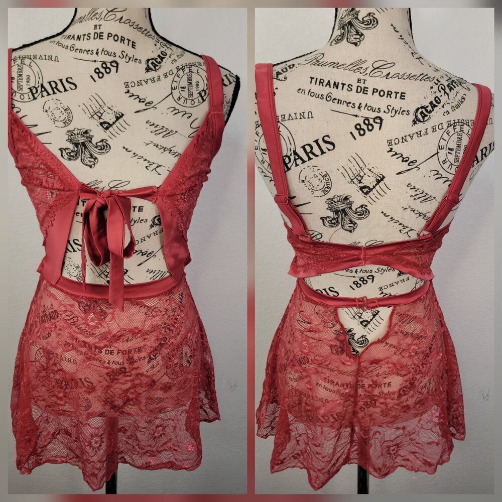 Mauve Lace Lingerie Babydoll Slip - Oh La La Cheri Lingerie Sz Small
